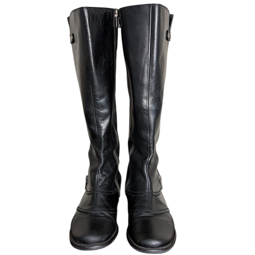 Fidji Black Leather Tall Riding Boots Side‎ Zip Portugal Women's Size 8
